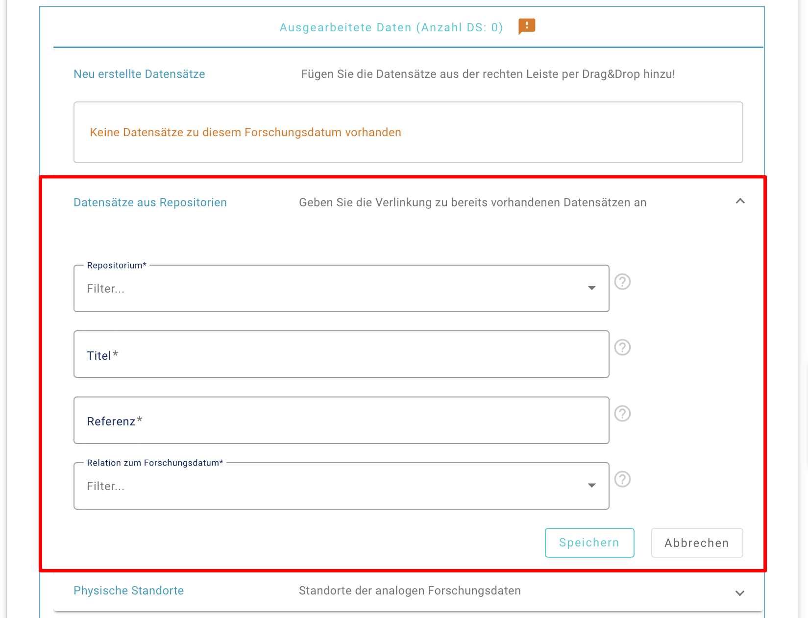 Bearbeitungsmaske des Repositorium-Eintrags